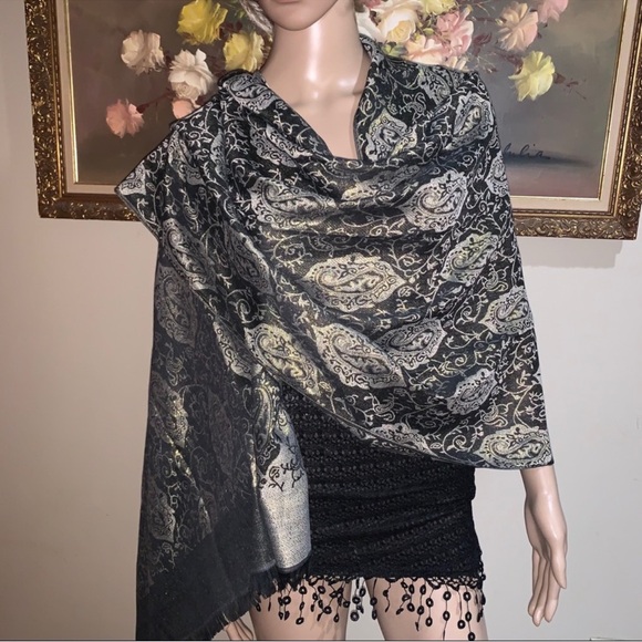 Accessories - Elegant Black, Silver, Gold Pashmina